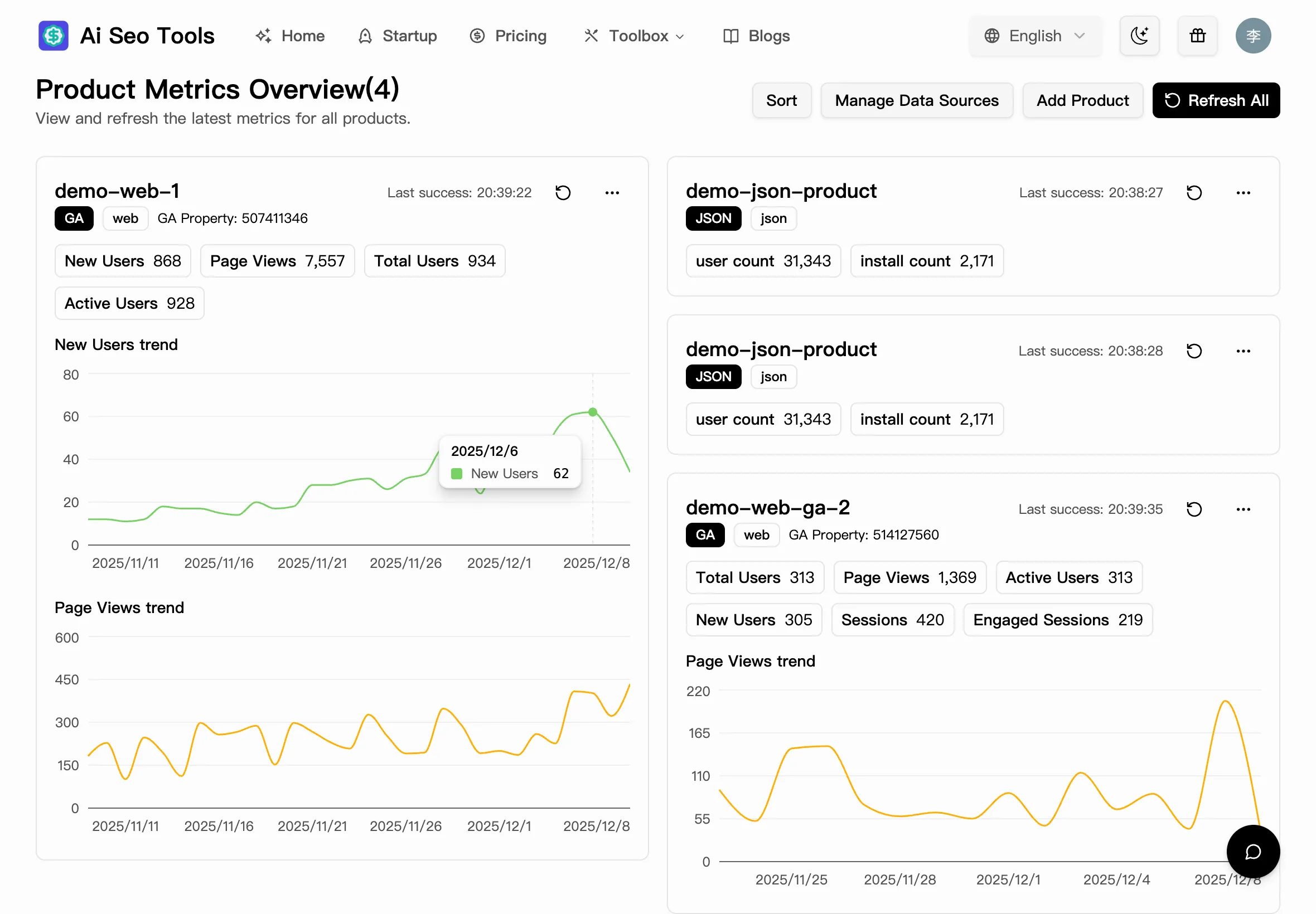 GADash Product stats preview 1