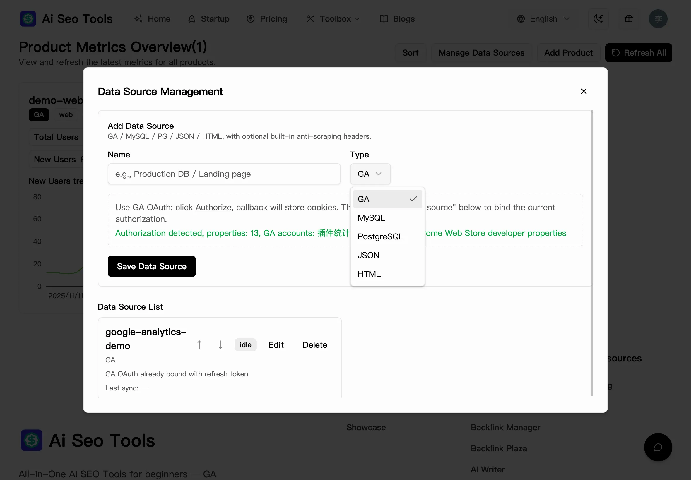 GADash Product stats preview 2